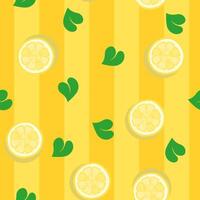 Lemon slices and green leaves background vector