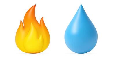 3d water drop and fire flame vector