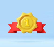 3d First place award badge with red ribbon vector