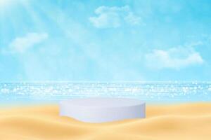 Platform on sandy beach with blue sky vector