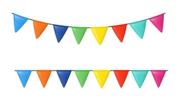 3d party bunting flags on white background vector