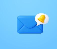 3d Email notification icon with message alert bell vector