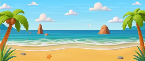 Beach with palm trees and ocean view vector