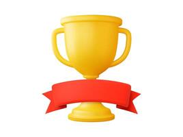 3D Trophy cup with ribbon, vector