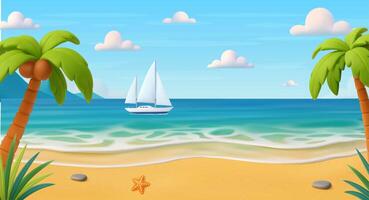 Beach with palm trees and sailboat vector