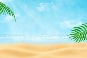 tropical beach scene with palm leaves vector