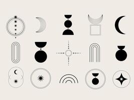 Line Art Vintage Elegant Element Set. Minimalist Outline Symbol in Boho Style. Aesthetic Timeless Element Design Decoration Silhouette. vector