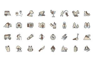 camping icons color set style isolated vector