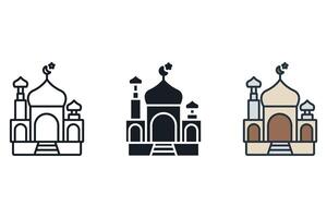 mosque icons color set style isolated vector