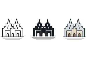cathedral icons color set style isolated vector