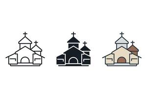 church icons color set style isolated vector