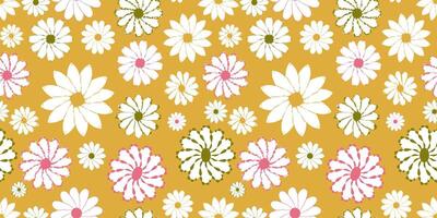 Cute Daisy Flowers Collection with Different Types of Petals in a Seamless Pattern Illustrator with Yellow Background. Simple Design vector