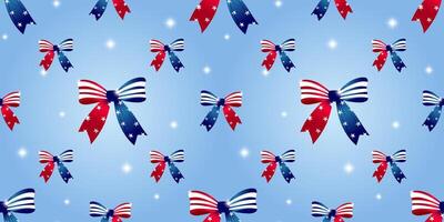 Realistic American Flag in Cute Coquette Ribbon Bow Design Style in a Seamless Pattern vector
