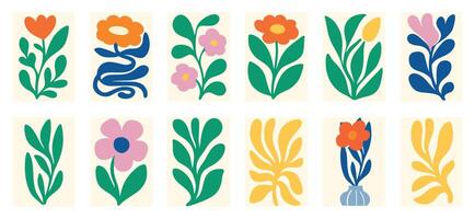 Flower and Leaf Collection Modern Flat Botanical Design Set vector