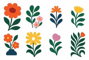 Flat Style Flower Set with Decorative Leaves vector