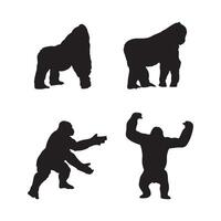 black gorilla silhouette set illustrations isolated on white background vector