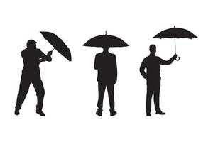 silhouette set of a person holding an umbrella illustration isolated on white background vector