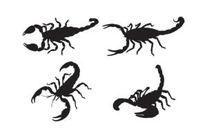 Black Scorpion Silhouette Set Walking Scorpion Illustrations Isolated on White Background vector