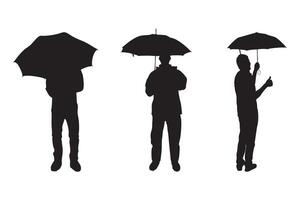 silhouette set of a person holding an umbrella illustration on white background vector