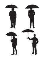 Silhouette of a Person Holding an Umbrella Illustration Isolated on White Background vector
