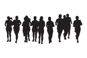 woman athletes silhouette set man on running race on white background vector