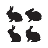 Rabbit Silhouette Set Illustrations Isolated on White Background vector