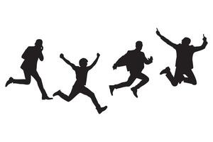 Silhouettes set of happy jump and running business men with white background vector