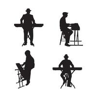 silhouette set of a person standing and playing keyboard instrument illustration vector