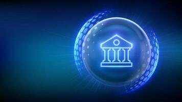 Bank icon in glowing blue bubble vector