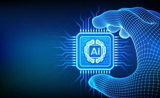 AI chip in a digital hand illustration vector