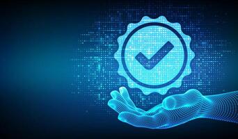 Digital certification symbol with hands vector