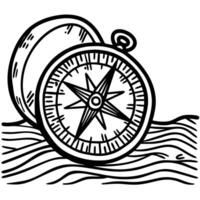 Vintage compass lying on map, hand drawn nautical navigation tool illustration maritime exploration and travel concept vector