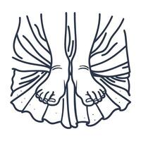 Ballet dancer feet in pleated skirt graceful standing pose, delicate line art illustration, simplicity, movement vector