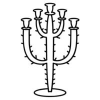 Outline illustration of a five armed candelabra with a sturdy base, simple minimalist candle holder drawing vector