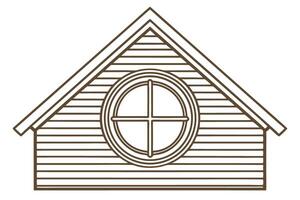 Gable roof attic with round window linear outline of house facade architecture, modern wood siding pattern vector