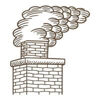 Chimney emitting thick smoke, hand drawn brick structure with rising vapor pollution, winter warmth, classic home concept vector