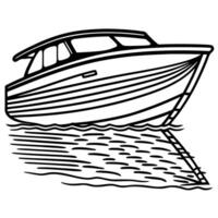 Modern motorboat cruising on calm water, side view sleek hull design, smooth surface reflection illustration vector