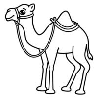 Camel illustration, simple black outline bactrian desert animal for coloring, educational wildlife design vector