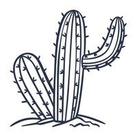 Cactus illustration simple hand drawn desert plant with spines and curved arms, minimal line art botanical design vector