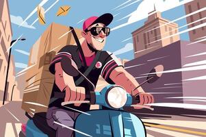 Delivery rider on a scooter vector