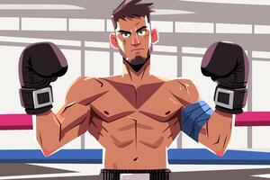 Strong boxer with gloves raised vector
