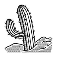 Minimalist cactus illustration with desert sand simple black and white graphic, stylized western botanical design vector