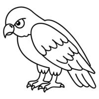 Hawk illustration simple black and white line drawing of predatory bird with sharp beak and claws, isolated on white vector