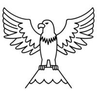 Eagle with open wings perched on mountain peak outline majestic bird symbol, mountain wildlife emblem vector
