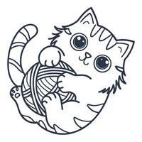 cute tabby kitten playing with ball of yarn adorable outlined cat illustration, animal pet sketch, playful feline drawing vector