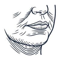 Aging facial skin illustration showing wrinkles and sagging around mouth and chin mature face dermatology concept vector