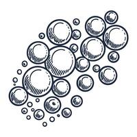 Cluster of hand drawn soap bubbles cleanliness and freshness concept with round floating shapes, white background vector
