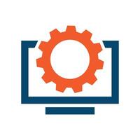 Computer Repair Service Icon Logo, Computer screen with gear cog symbol, Operating System Setting, technology, and industry vector