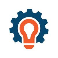 Gear and Light Bulb Icon, Innovative Solutions, Idea Development, Abstract Cog and Lightbulb Icon Logo, New Thinking in Service. vector