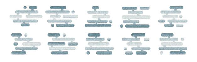 Set of abstract Japanese clouds in stippled style. Modern halftone dot texture, minimalist shapes inspired by Asian art and traditional patterns. Ideal for contemporary design, backgrounds vector